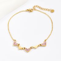 Simple Style Heart Shape Stainless Steel Inlay Zircon Women's Anklet 1 Piece main image 1