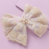 Sweet Bow Knot Imitation Pearl Cloth Lace Hair Clip 1 Piece sku image 1