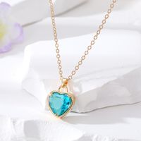 Fashion Heart Shape Alloy Inlay Glass Women's Pendant Necklace 1 Piece sku image 1
