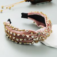 Fashion  Gold Velvet Hand-stitched Full Diamond Headband sku image 7