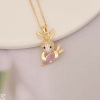 Fashion Rabbit Heart Shape Carrot Stainless Steel Copper Plating Zircon Pendant Necklace 1 Piece main image 3