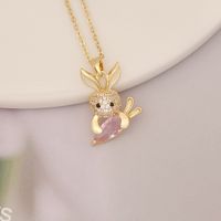 Fashion Rabbit Heart Shape Carrot Stainless Steel Copper Plating Zircon Pendant Necklace 1 Piece sku image 6