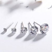 1 Pair Simple Style Geometric Sterling Silver Zircon Ear Studs sku image 4