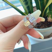 Elegant Square Sterling Silver Plating Inlay Zircon Rings 1 Piece main image 1