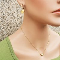 Fashion Heart Shape Titanium Steel Gold Plated Earrings Necklace main image 2