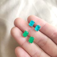 Retro Square Sterling Silver Plating Inlay Zircon Ear Studs 1 Pair main image 1
