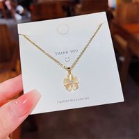 Fashion Geometric Bear Butterfly Titanium Steel Inlay Artificial Pearls Zircon Pendant Necklace sku image 24