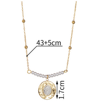 Simple Style Round Stainless Steel Artificial Pearl Patchwork Gold Plated Rhinestones Pendant Necklace 1 Piece main image 2