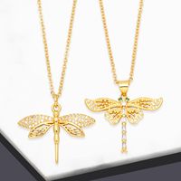 Simple Style Dragonfly Copper Gold Plated Zircon Pendant Necklace 1 Piece main image 1