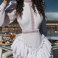 Frau Weißes Kleid Mode Einfacher Stil U-ausschnitt Patchwork Lange Ärmel Einfarbig Über Dem Knie Ferien Täglich main image 5