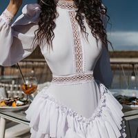 Frau Weißes Kleid Mode Einfacher Stil U-ausschnitt Patchwork Lange Ärmel Einfarbig Über Dem Knie Ferien Täglich sku image 1