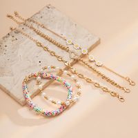 Vacaciones Forma De Corazón Margarita Aleación Arcilla Suave Con Cuentas Perlas Artificiales Diamantes De Imitación Mujeres Pulsera Juego De 5 Piezas main image 4