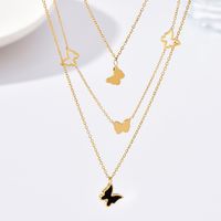 Fashion Butterfly Stainless Steel Butterfly Inlay Shell Layered Necklaces 1 Piece main image 1