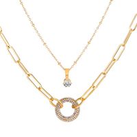 Retro Geometric Lock Imitation Pearl Alloy Inlay Rhinestones Women's Layered Necklaces 1 Piece sku image 2