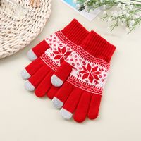 Unisex Fashion Snowflake Knitted Fabric Gloves 1 Pair main image 6