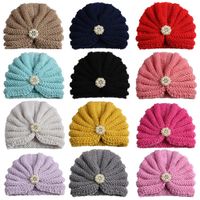 Baby Girl's Fashion Solid Color Inlaid Pearls Diamond Wool Cap main image 3