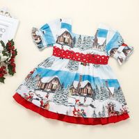 Christmas Fashion Santa Claus Bow Knot Elk Cotton Girls Dresses main image 5
