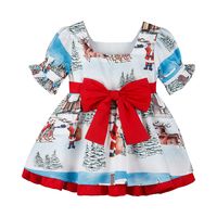Christmas Fashion Santa Claus Bow Knot Elk Cotton Girls Dresses main image 4