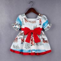 Christmas Fashion Santa Claus Bow Knot Elk Cotton Girls Dresses sku image 3