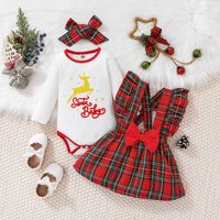 Christmas Fashion Letter Plaid Elk Polyester Girls Clothing Sets main image 1