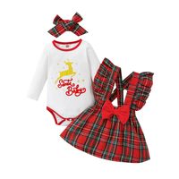 Christmas Fashion Letter Plaid Elk Polyester Girls Clothing Sets sku image 6