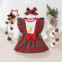 Christmas Fashion Letter Plaid Elk Polyester Girls Clothing Sets main image 3