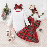 Christmas Fashion Letter Plaid Elk Polyester Girls Clothing Sets main image 2