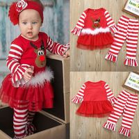 Christmas Fashion Stripe Elk Cotton Girls Clothing Sets main image 1