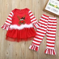 Christmas Fashion Stripe Elk Cotton Girls Clothing Sets main image 5