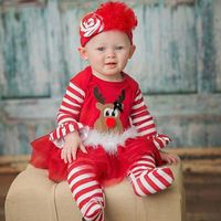 Christmas Fashion Stripe Elk Cotton Girls Clothing Sets main image 4