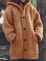 Women's Fashion Solid Color Rib-knit Single Breasted Coat Knitwear main image 3