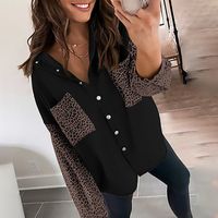 Women's Blouse Long Sleeve Blouses Printing Patchwork Fashion Leopard main image 3