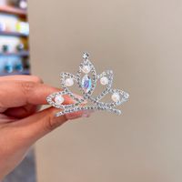 Fashion Crown Alloy Plating Inlay Rhinestones Pearl Insert Comb 1 Piece sku image 5