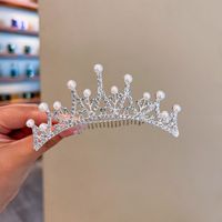 Fashion Crown Alloy Plating Inlay Rhinestones Pearl Insert Comb 1 Piece sku image 18