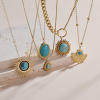 Retro Palm Stainless Steel Inlay Turquoise Pendant Necklace 1 Piece main image 8