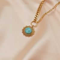 Retro Palm Stainless Steel Inlay Turquoise Pendant Necklace 1 Piece main image 7