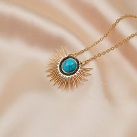 Retro Palm Stainless Steel Inlay Turquoise Pendant Necklace 1 Piece main image 5
