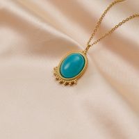 Retro Palm Stainless Steel Inlay Turquoise Pendant Necklace 1 Piece sku image 3