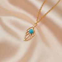 Retro Palm Stainless Steel Inlay Turquoise Pendant Necklace 1 Piece sku image 2