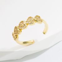 Fashion Heart Shape Copper Gold Plated Zircon Open Ring 1 Piece main image 3