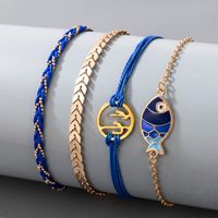 Cross-border Anklet Blue Braided Rope Cactus Fish Marine Elements Beach Style Four-piece Anklet sku image 4