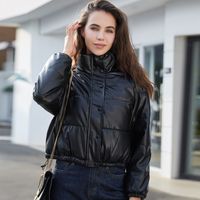 British Style Solid Color Patchwork Pu Zipper Coat Leather Jacket sku image 7