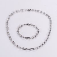 Classic Style U Shape Stainless Steel Patchwork Bracelets Necklace 1 Set sku image 1