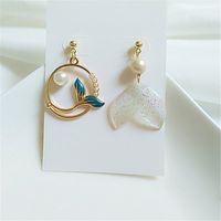 Fashion Fish Tail Alloy Plating Inlay Pearl Women's Drop Earrings 1 Pair sku image 2