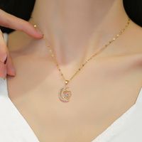 Fashion Moon Heart Shape Titanium Steel Copper Inlay Artificial Gemstones Pendant Necklace main image 3