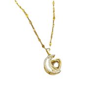 Fashion Moon Heart Shape Titanium Steel Copper Inlay Artificial Gemstones Pendant Necklace main image 2