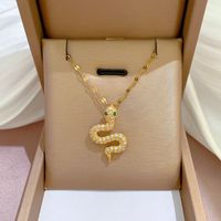 Fashion Snake Titanium Steel Copper Inlay Artificial Gemstones Pendant Necklace main image 4