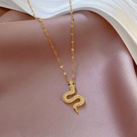 Fashion Snake Titanium Steel Copper Inlay Artificial Gemstones Pendant Necklace main image 3