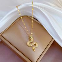 Fashion Snake Titanium Steel Copper Inlay Artificial Gemstones Pendant Necklace main image 2