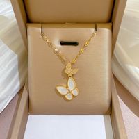 Mode Schmetterling Titan Stahl Kupfer Inlay Künstlicher Diamant Halskette Mit Anhänger main image 1